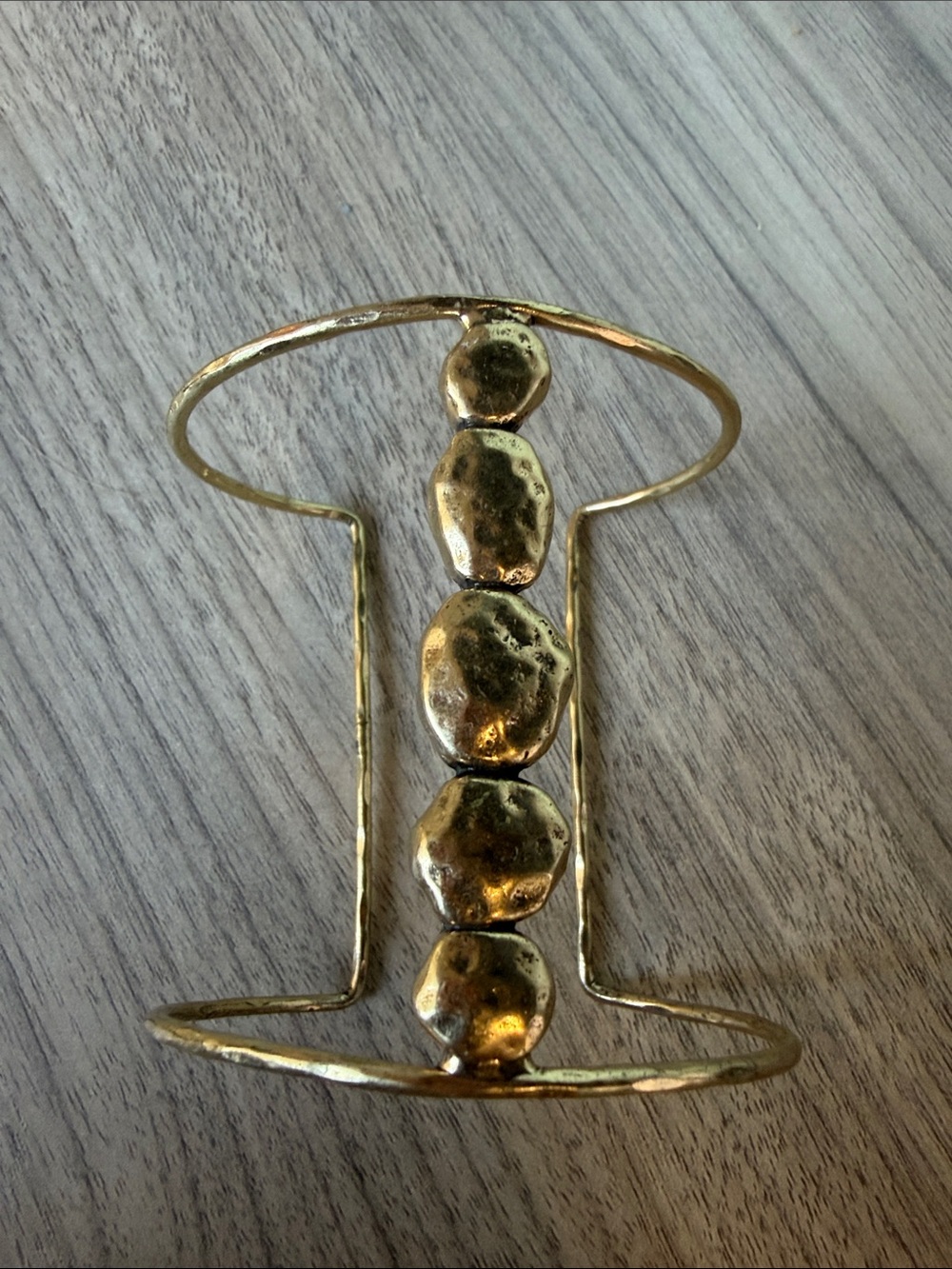 Lucky Brand Gold Hammered Stone Stack Open Cuff Bracelet